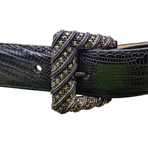 VINTAGE JUDITH CROC EMBOSSED 100% LEATHER MARCASITE STERLING SILVER BUCKEL BELT main image 5